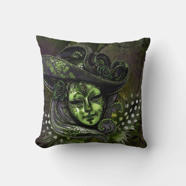 Carnival Mask -Peridot Masquerade Throw Pillows (Front)
