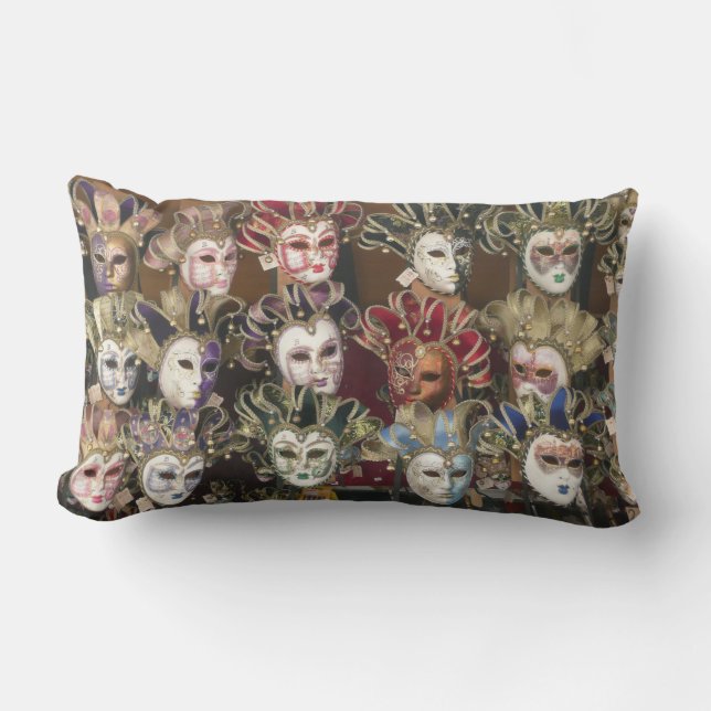 Carnival Masks, Italy, Pillow, Burgundy back Lumbar Cushion (Front)