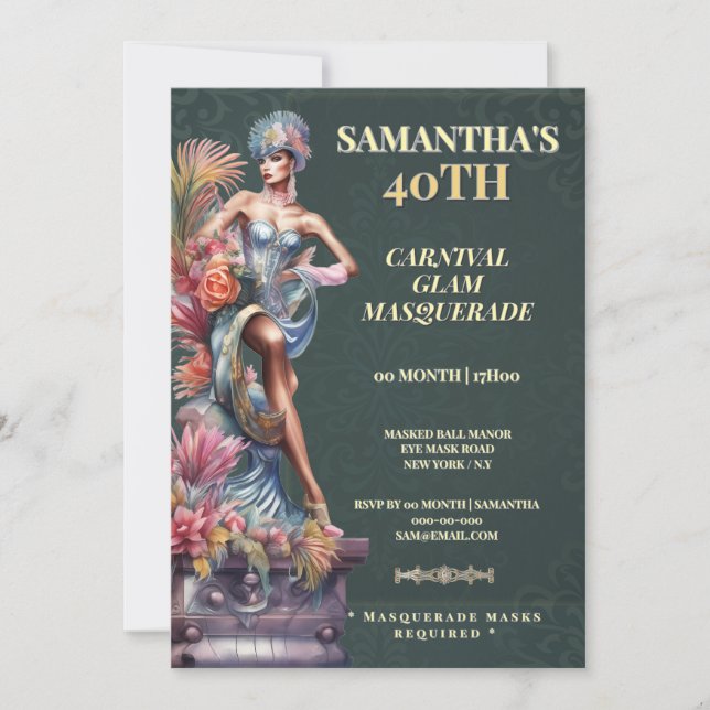 Carnival Masquerade 40th Birthday Invitation (Front)