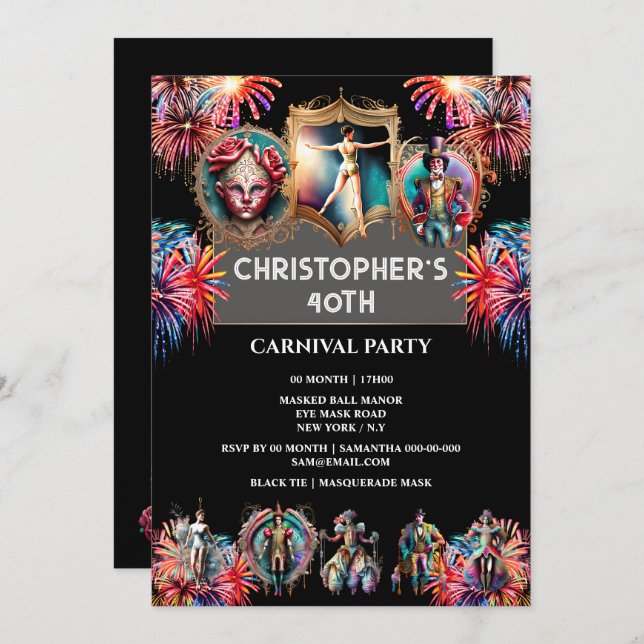 Carnival night circus fireworks festival performer invitation (Front/Back)