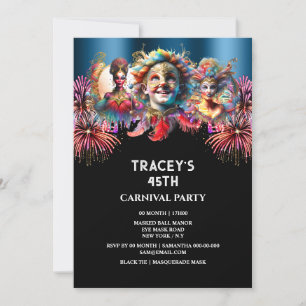 Carnival night circus fireworks masquerade blue invitation