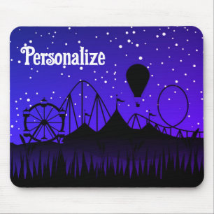 Carnival night summer fair ride black blue mouse pad