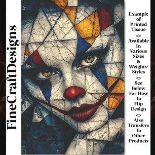 Carnival Noir Eerie Bold Clown Face CD2 Decoupage Tissue Paper