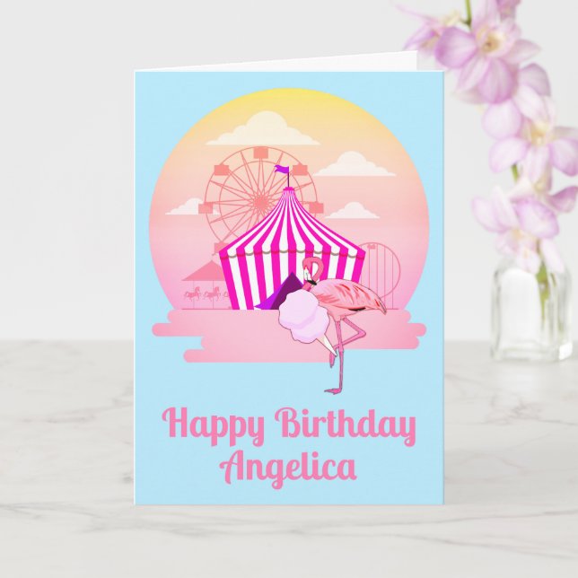 Carnival of Fun Flamingo Birthday Party Card (Orchid)