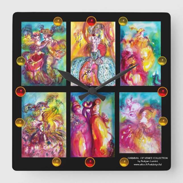 CARNIVAL OF VENICE COLLECTION Dance Music Theatre Square Wall Clock (Front)