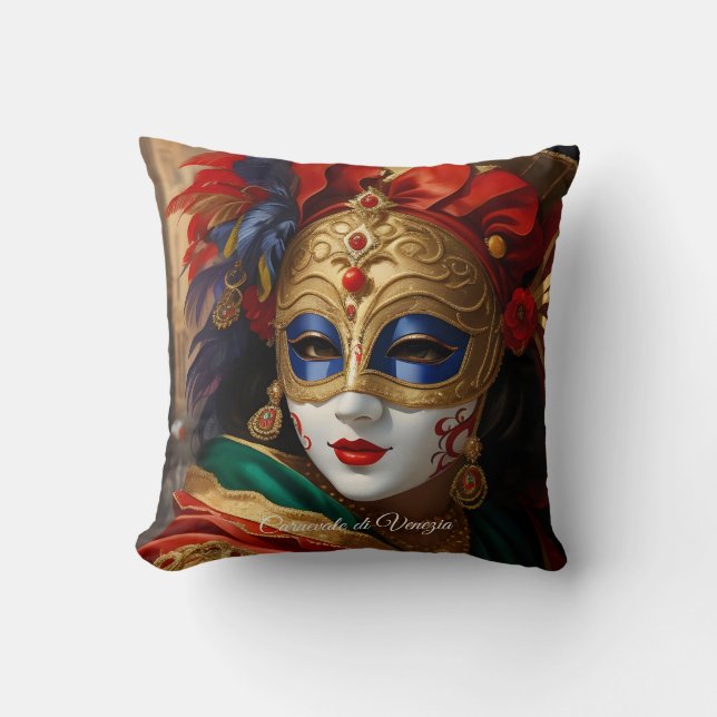 Carnival of Venice mask gold red blue Cushion (Front)