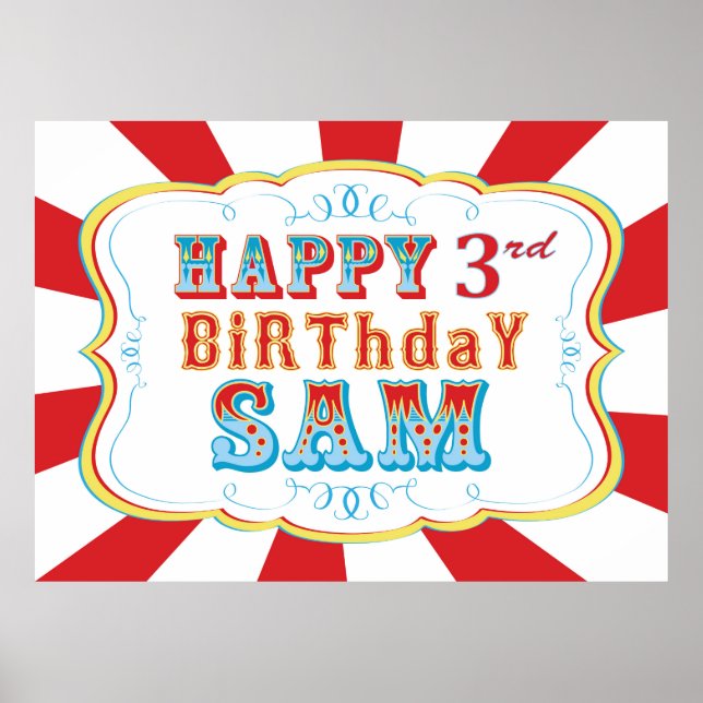 Carnival or Circus Birthday Banner for Sam Poster (Front)