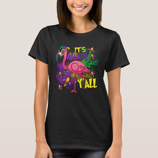 Carnival Party Gift Idea Flamingo Mardi Gras T-Shirt (Front)