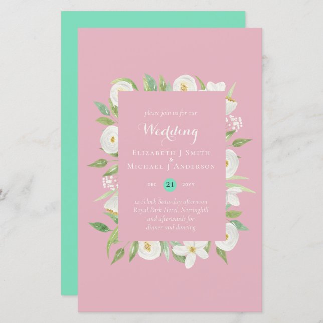 Carnival Pink Green Budget Wedding Invite A9 (Front/Back)