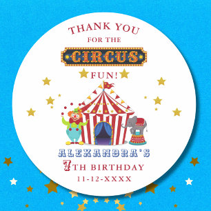 Carnival Red Stripes Circus Birthday Thank You Classic Round Sticker