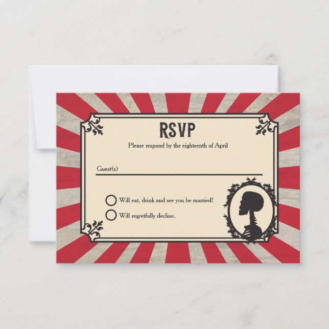 Carnival Skeleton Skull Steampunk Wedding RSVP Card (Front)