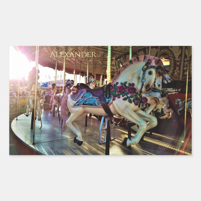 Carnival State Fair Merry-Go-Round Carousel Horse Rectangular Sticker (Front)
