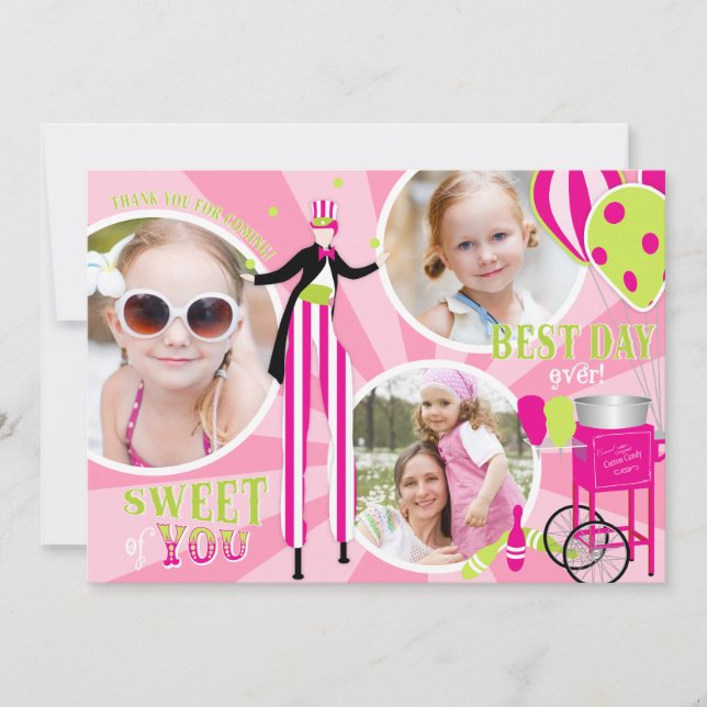 Carnival Stilt Walker & Cotton Candy Thank You 3 Card (Front)