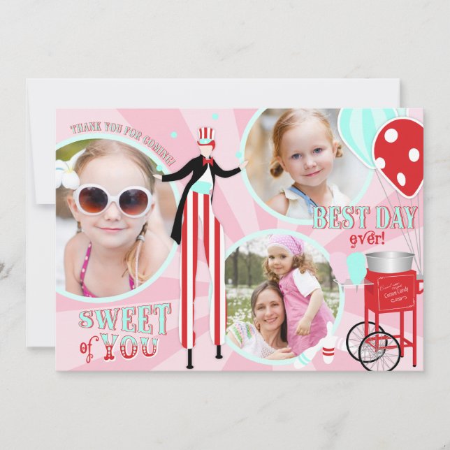 Carnival Stilt Walker Cotton Candy Thank You Card (Front)