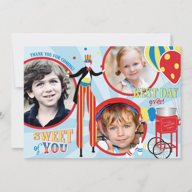 Carnival Stilt Walker Cotton Candy Thank You Card (Front)