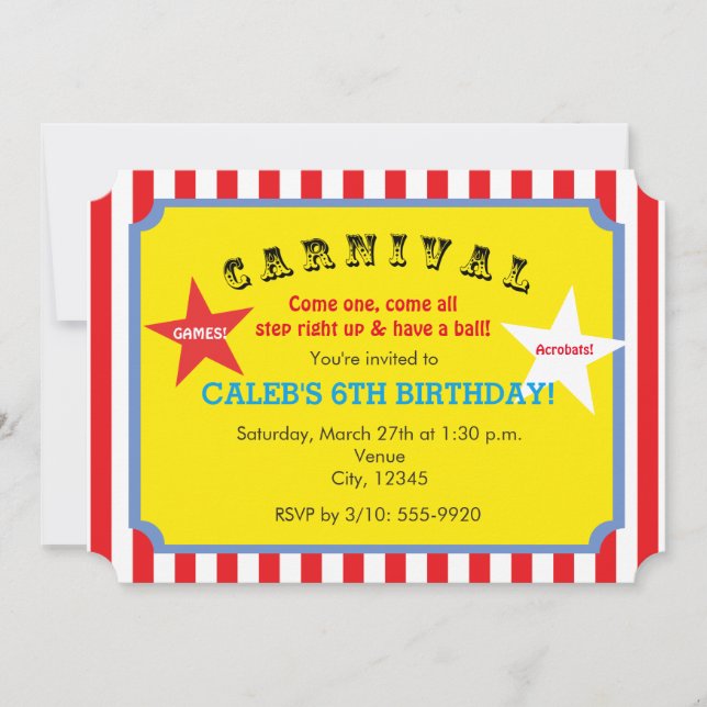 Carnival Striped Birthday Party Ticket Invitation (Front)