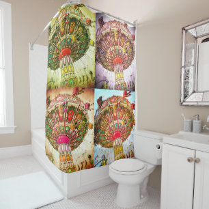 Carnival swing ride pattern vintage retro colourfu shower curtain