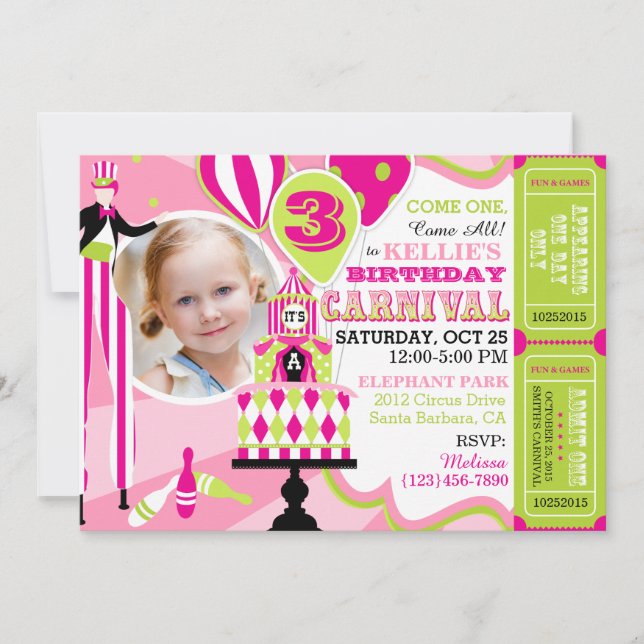 Carnival Tent Cake Birthday Invitation (Front)