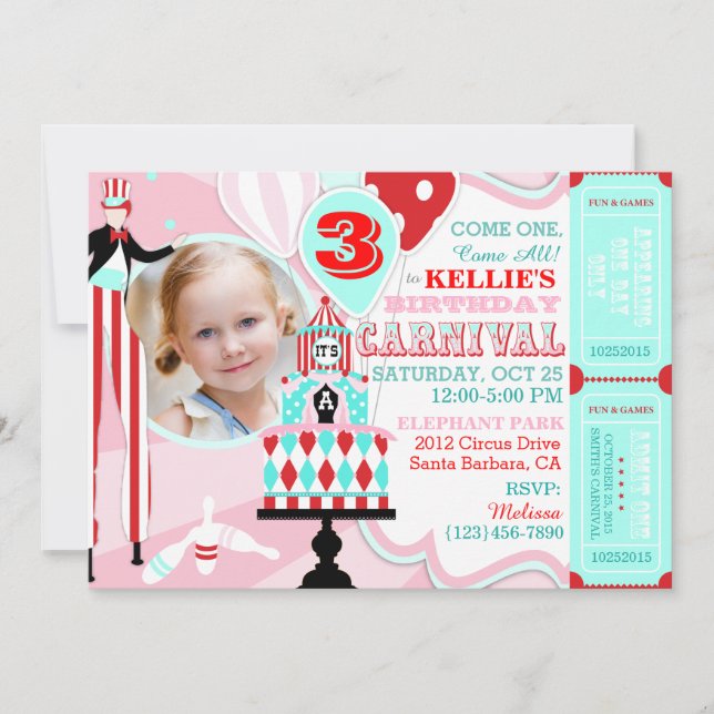 Carnival Tent Cake Birthday Invitation (Front)