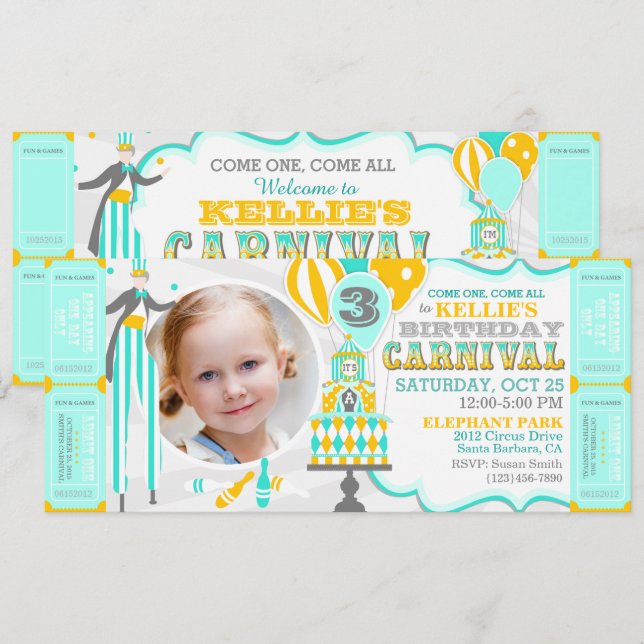 Carnival Tent Cake Birthday Invitations (Front/Back)