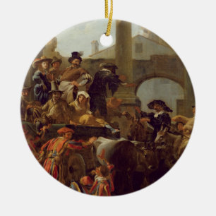 Carnival Time in Rome, 1653 (oil on canvas) Ceramic Ornament