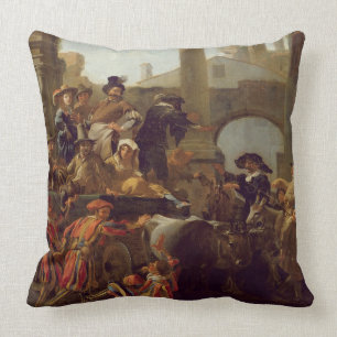 Carnival Time in Rome, 1653 (oil on canvas) Cushion