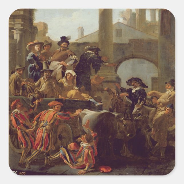 Carnival Time in Rome, 1653 (oil on canvas) Square Sticker (Front)