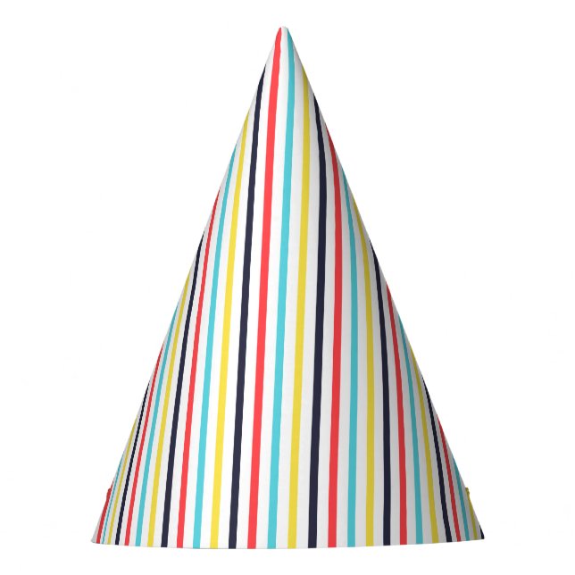 Carnival Vertical Thin Colourful Stripe Birthday Party Hat (Front)