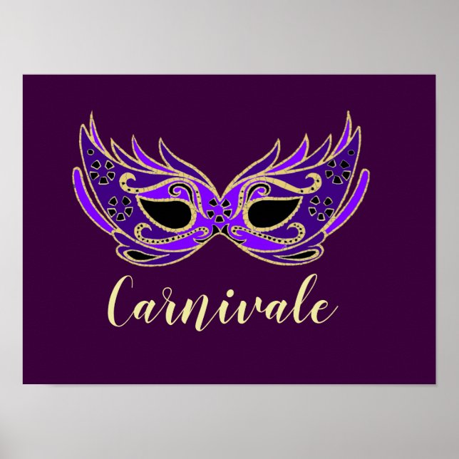 Carnivale slogan Royal purple masquerade mask Poster (Front)