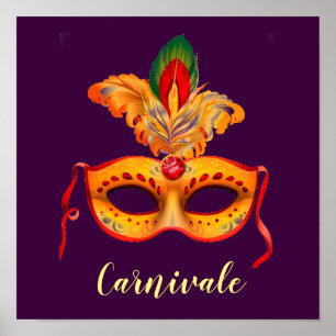 Carnivale slogan Royal purple masquerade mask Poster