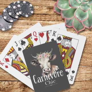Carnivore Chic Cute Pastel Floral Cow  Playing Cards
