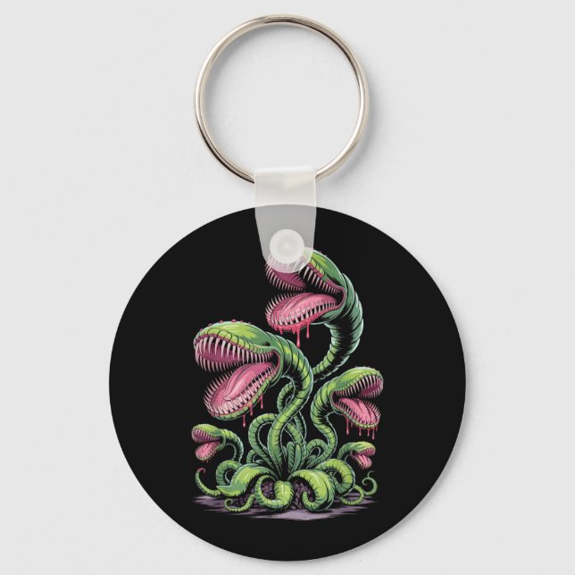 Carnivorous Plant Monster Illustration With Teeth Key Ring (Front)