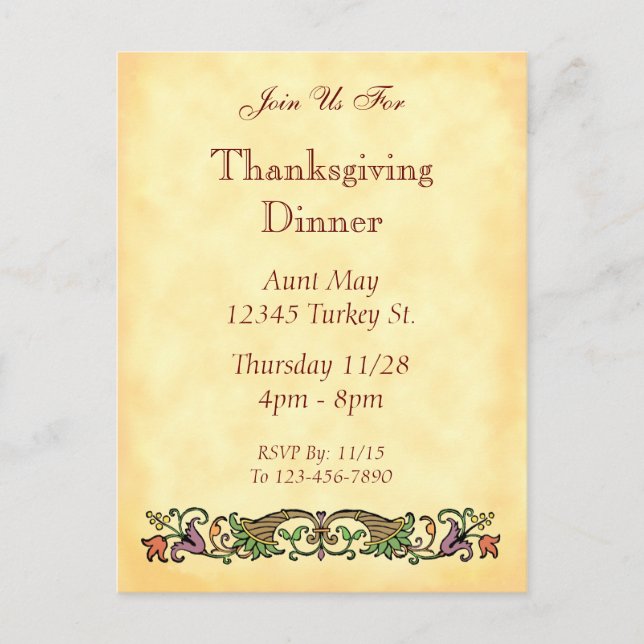 Carnucopia Vintage Thanksgiving Custom Postcard (Front)