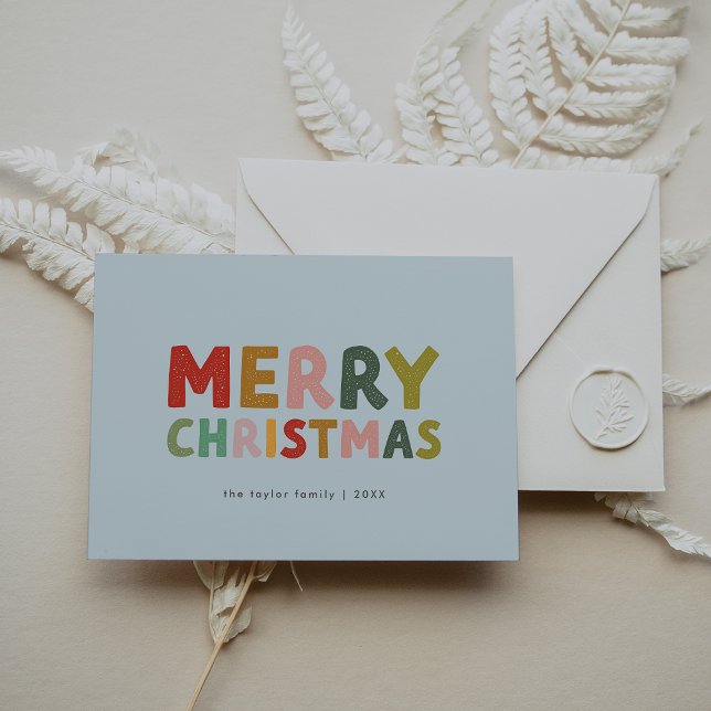 CAROL Blue Cute Family Fun Merry Christmas Holiday Card (CAROL Blue Cute Family Fun Merry Christmas Holiday Card)