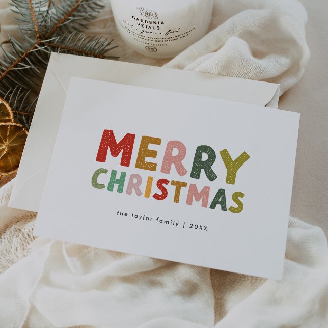 CAROL Colourful Cute Family Fun Merry Christmas Holiday Card (CAROL Colorful Cute Family Fun Merry Christmas Holiday Card)