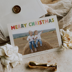 CAROL Cream Cute Children Photo Merry Christmas Holiday Card