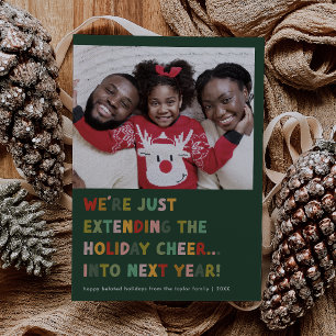 CAROL Green Cute Late New Years Funny Christmas Holiday Card