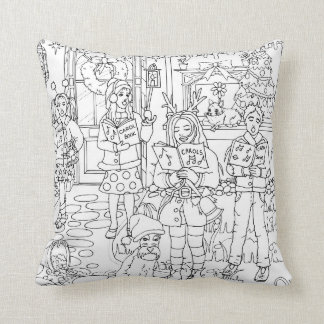 Carol singers and schnauzer dog, Christmas holiday Cushion