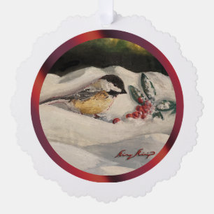 Carol the Chick-a-dee with Mistletoe Tree Decoration Card