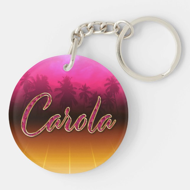 Carola First Name golden pink keychain (Back)