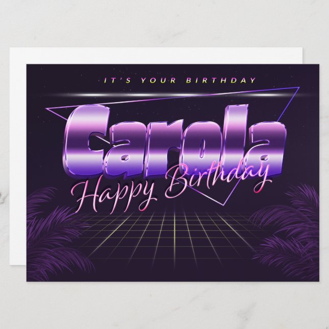 Carola First Name Purple Retro Card Birthday (Front/Back)