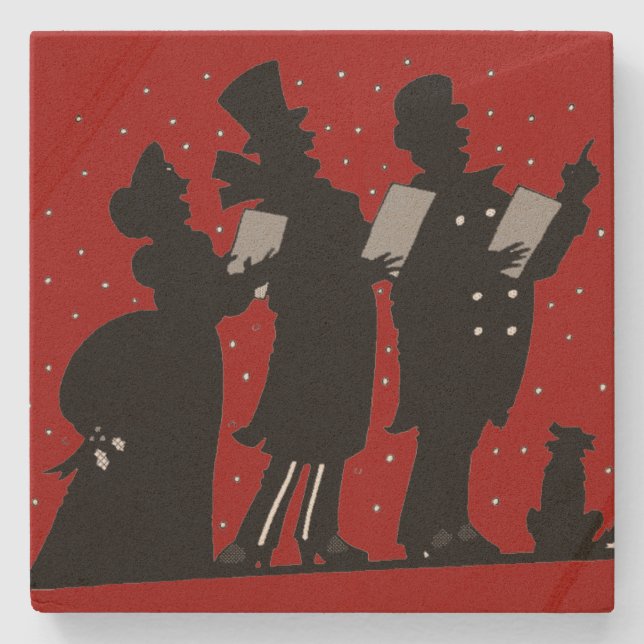 Carolers in Silhouette Christmas Stone Coaster (Front)