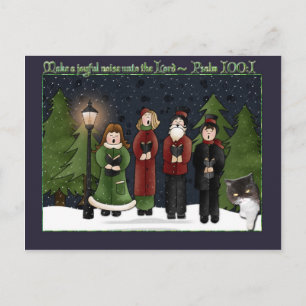 Carolers on a star filled night with cat card