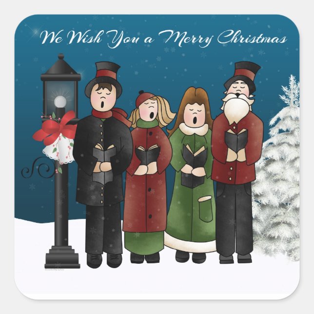 Carolers Winter Scene Square Sticker (Front)