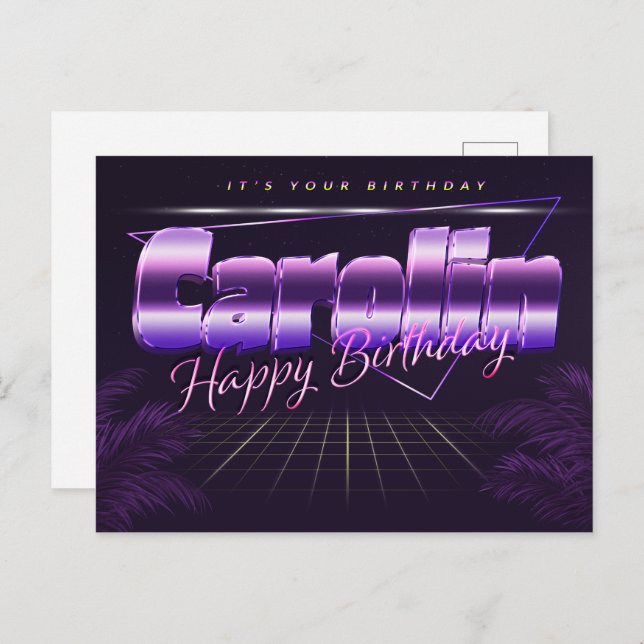 Carolin last name first name purple postcard birth (Front/Back)
