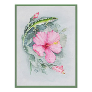Carolina Anole & Hibiscus Art Photo Enlargement Print