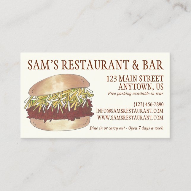 Carolina BBQ Pulled Pork Barbecue Sandwich Chef Business Card (Front)