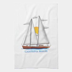 Carolina Beach Coastal Nautical Sailing Sailor Tea Towel