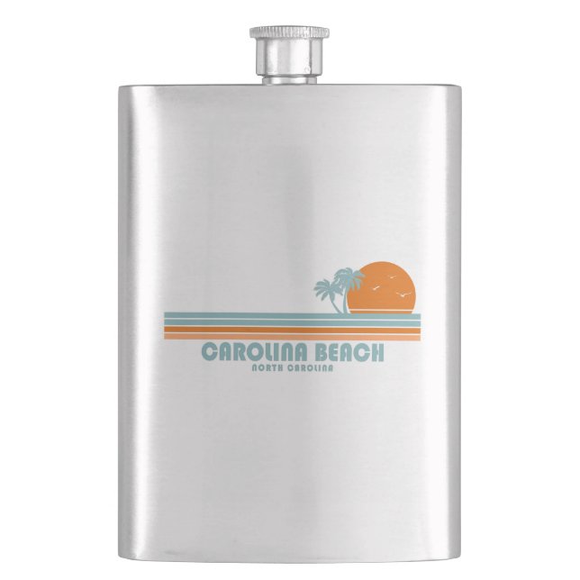 Carolina Beach North Carolina Sun Palm Trees Hip Flask (Front)