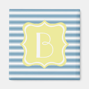 Carolina Blue and Butter Yellow Stripe Monogram Magnet